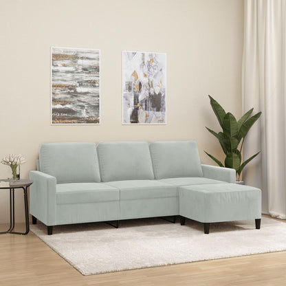 3-Personers Sofa Med Fodskammel 180 Cm Velour