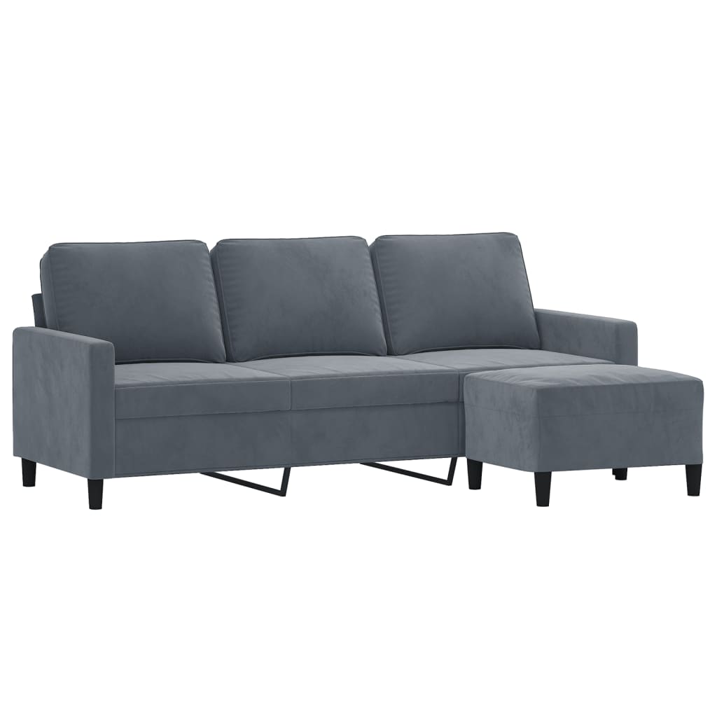 3-Personers Sofa Med Fodskammel 180 Cm Velour
