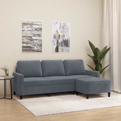 3-Personers Sofa Med Fodskammel 180 Cm Velour
