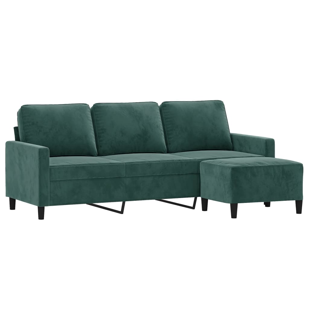 3-Personers Sofa Med Fodskammel 180 Cm Velour