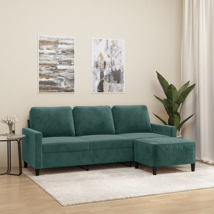 3-Personers Sofa Med Fodskammel 180 Cm Velour