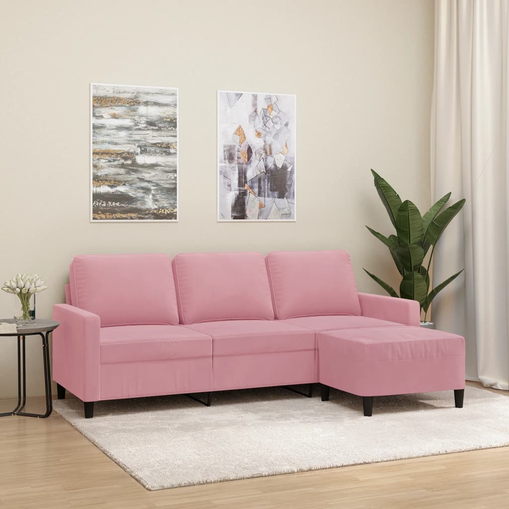 3-Personers Sofa Med Fodskammel 180 Cm Velour