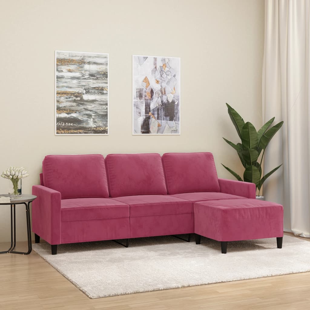 3-Personers Sofa Med Fodskammel 180 Cm Velour