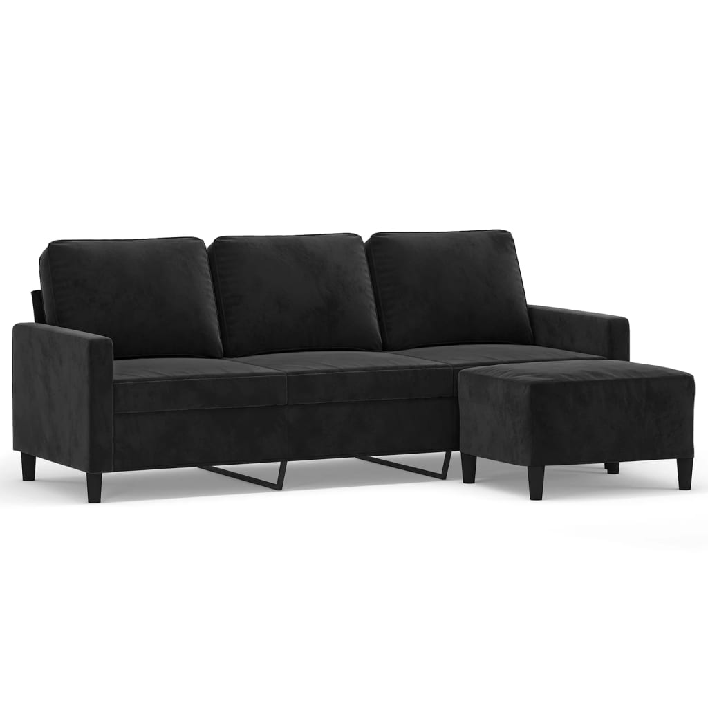 3-Personers Sofa Med Fodskammel 180 Cm Velour