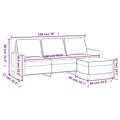 3-Personers Sofa Med Fodskammel 180 Cm Velour