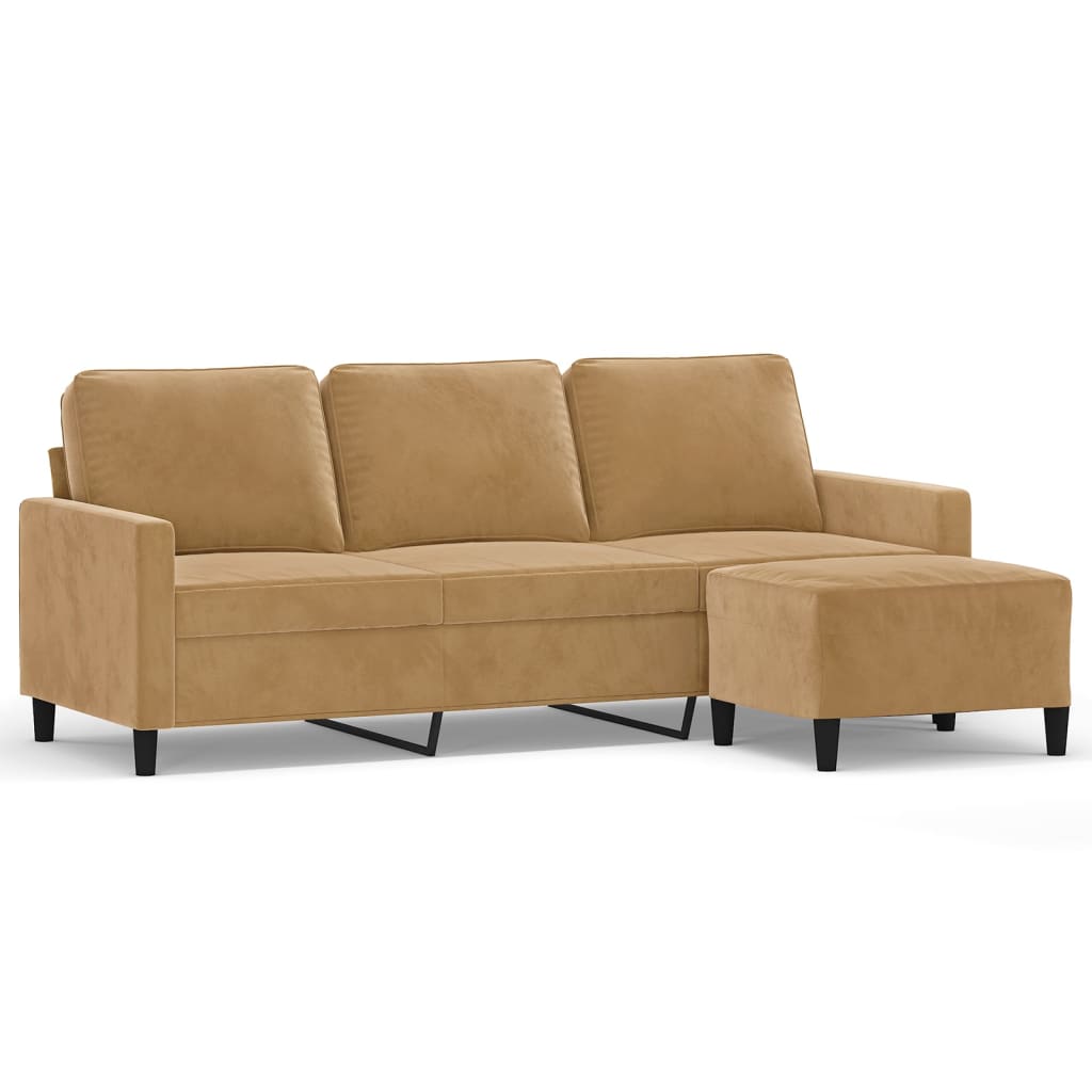 3-Personers Sofa Med Fodskammel 180 Cm Velour