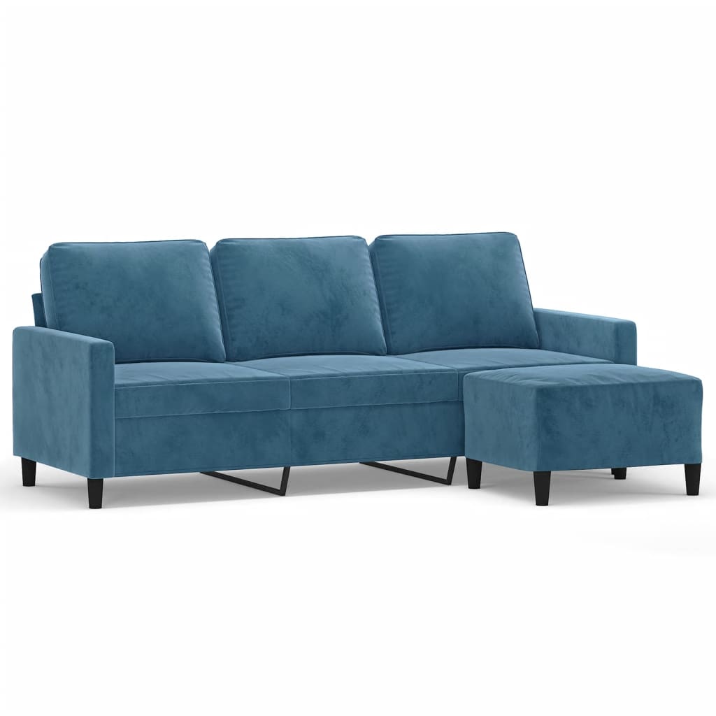3-Personers Sofa Med Fodskammel 180 Cm Velour