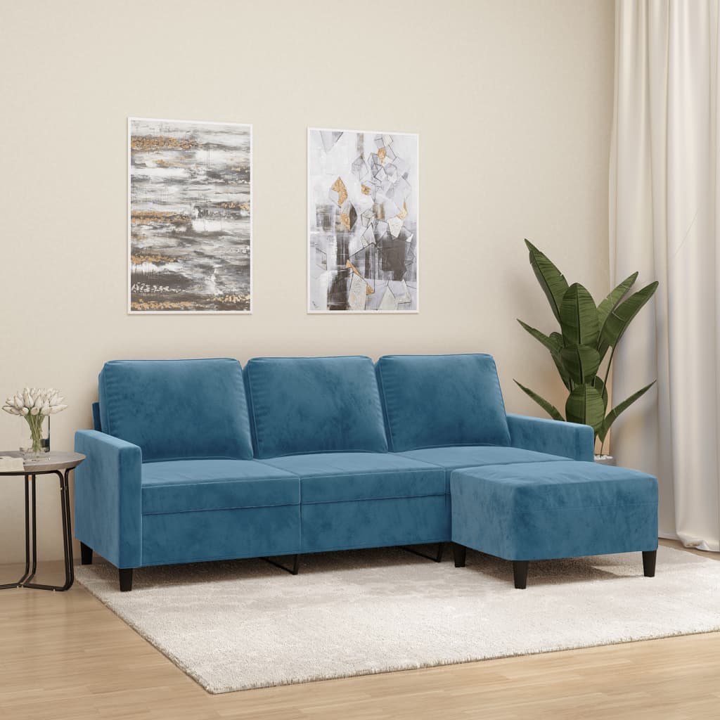 3-Personers Sofa Med Fodskammel 180 Cm Velour