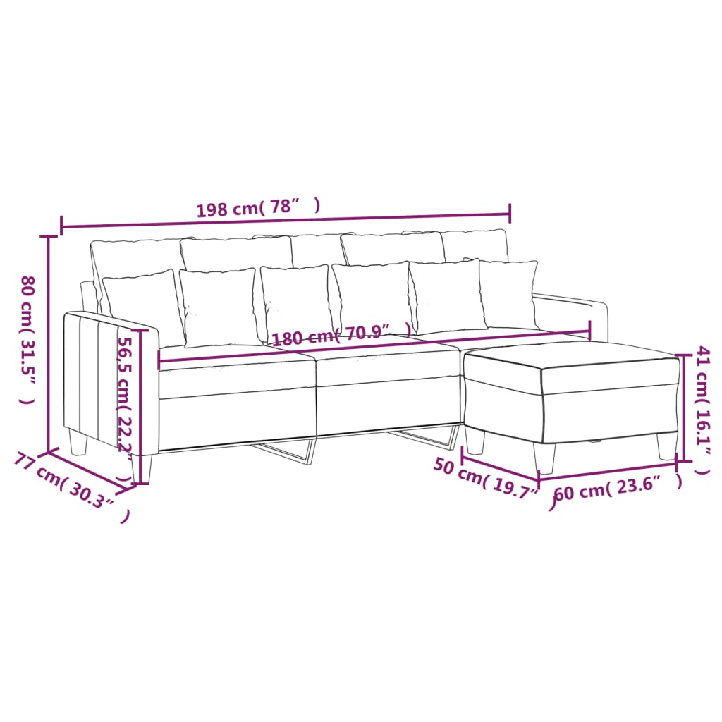 3-Personers Sofa Med Fodskammel 180 Cm Stof