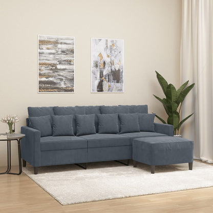 3-Personers Sofa Med Fodskammel 180 Cm Velour