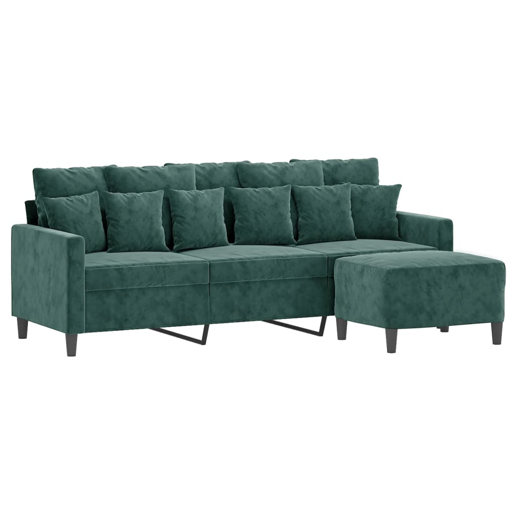 3-Personers Sofa Med Fodskammel 180 Cm Velour