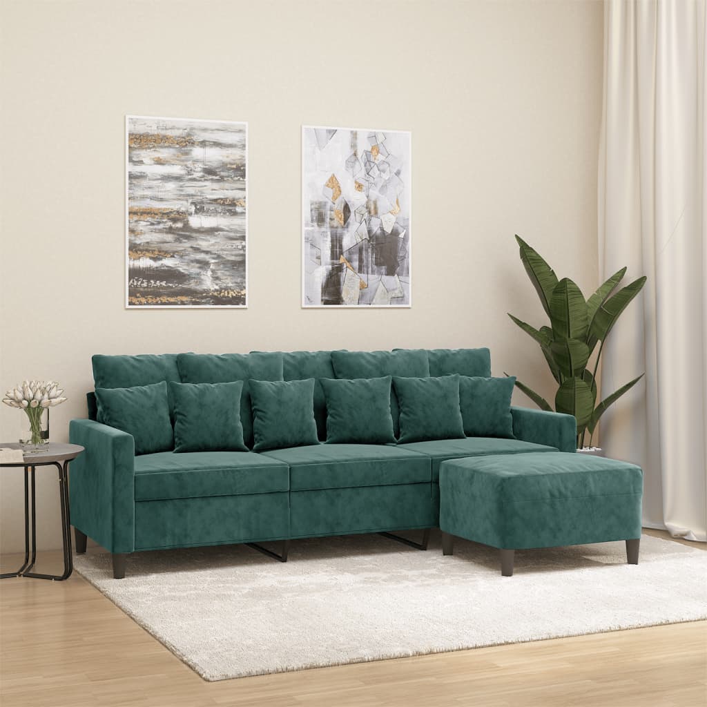3-Personers Sofa Med Fodskammel 180 Cm Velour