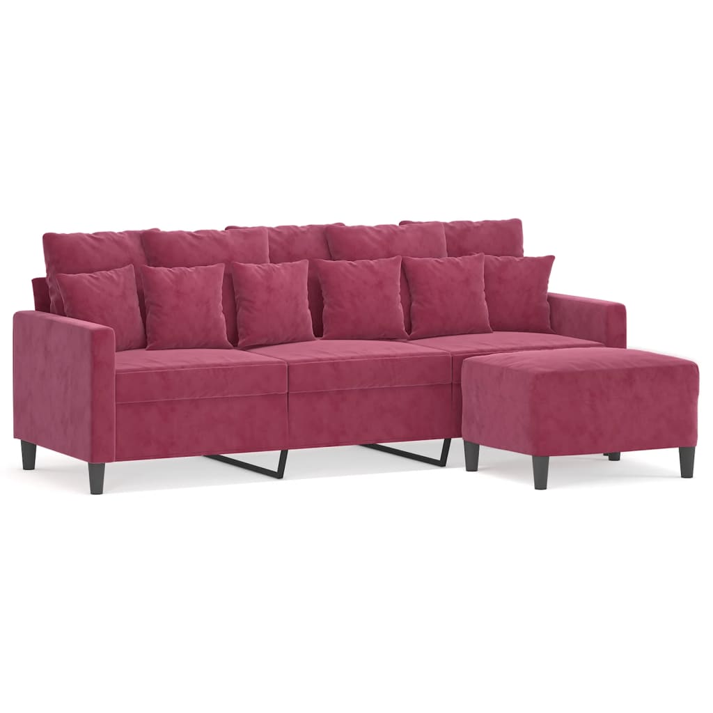 3-Personers Sofa Med Fodskammel 180 Cm Velour