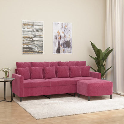 3-Personers Sofa Med Fodskammel 180 Cm Velour