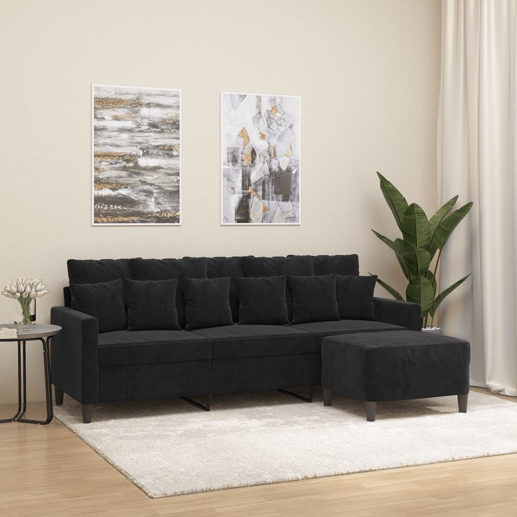3-Personers Sofa Med Fodskammel 180 Cm Velour