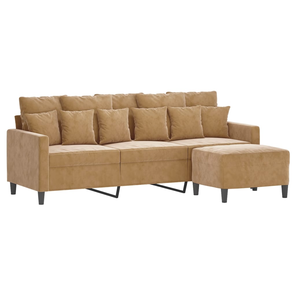 3-Personers Sofa Med Fodskammel 180 Cm Velour