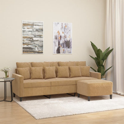 3-Personers Sofa Med Fodskammel 180 Cm Velour
