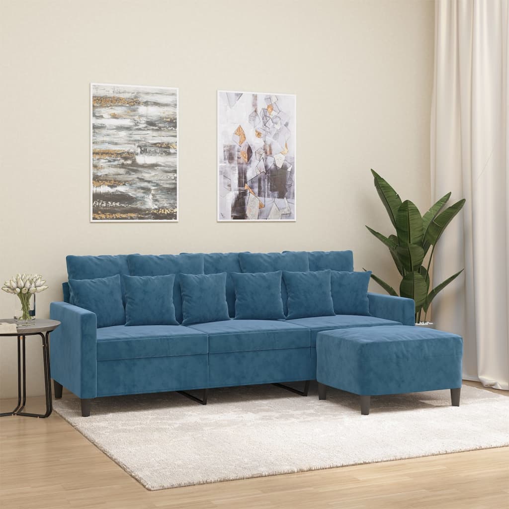 3-Personers Sofa Med Fodskammel 180 Cm Velour
