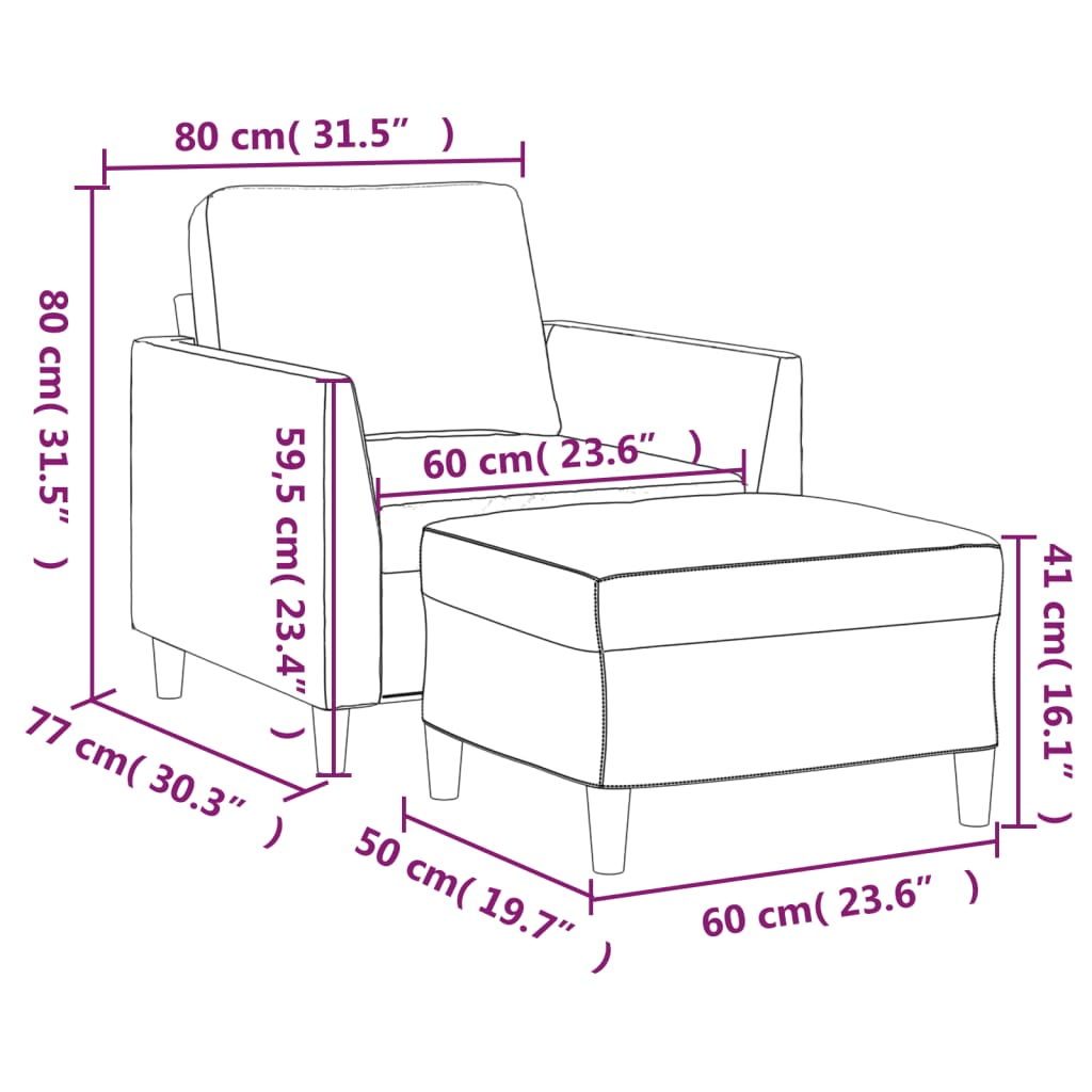 Sofastol med Fodskammel 60 Cm Kunstlæder - billede 7