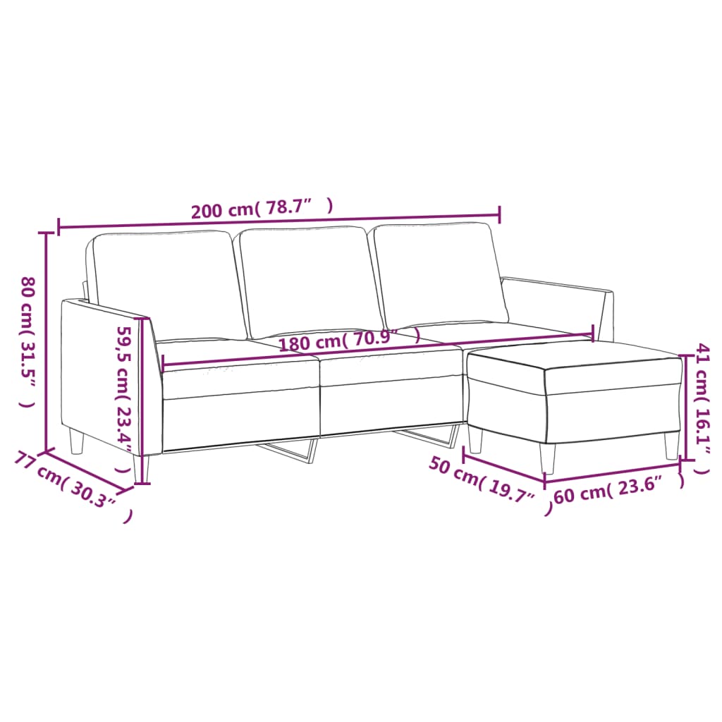 3-personers Sofa med Fodskammel 180 Cm Kunstlæder - billede 7