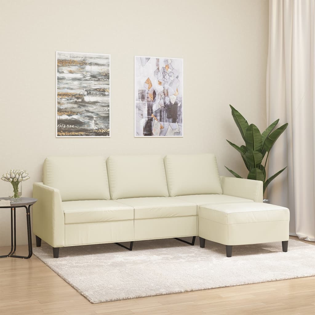 3-personers Sofa med Fodskammel 180 Cm Kunstlæder