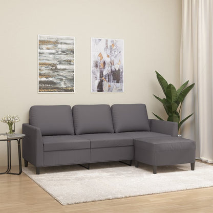 3-personers Sofa med Fodskammel 180 Cm Kunstlæder