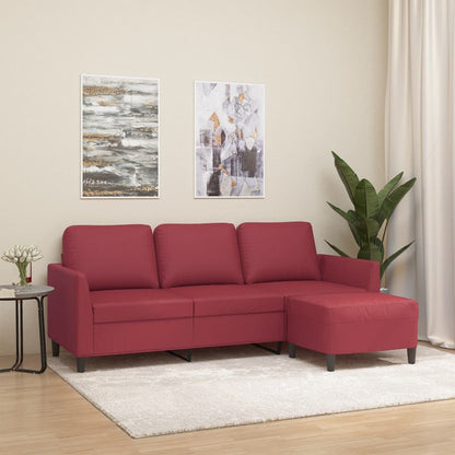 3-personers Sofa med Fodskammel 180 Cm Kunstlæder