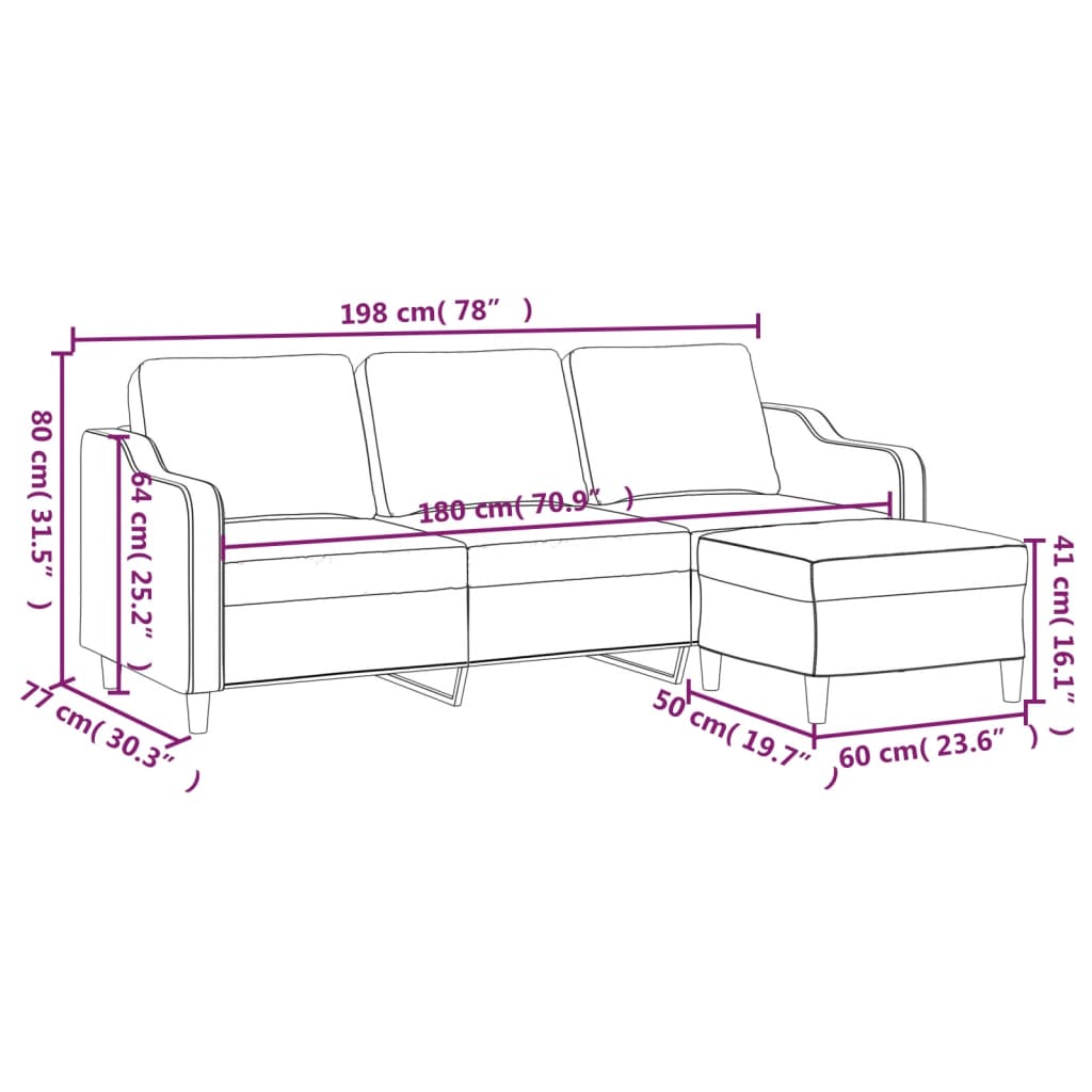 3-Personers Sofa Med Fodskammel 180 Cm Stof