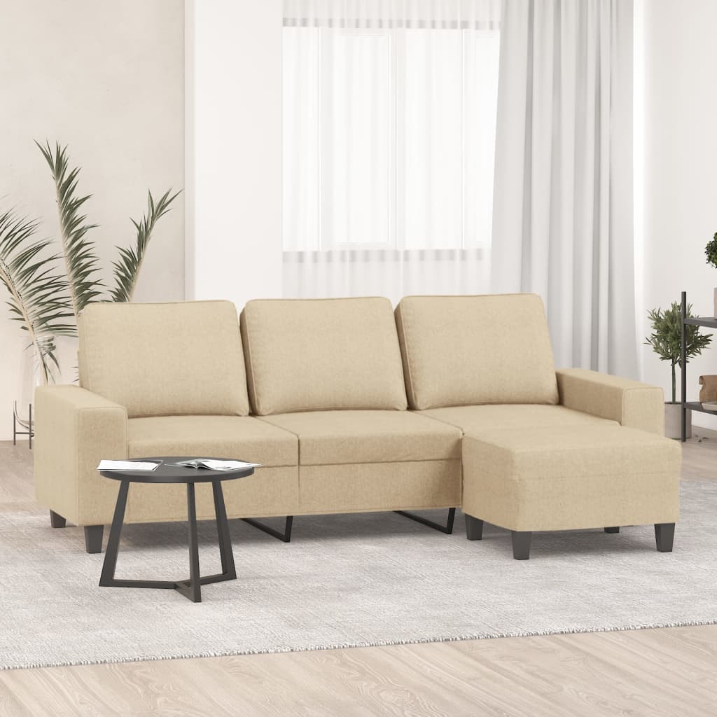 3-Personers Sofa Med Fodskammel 180 Cm Stof