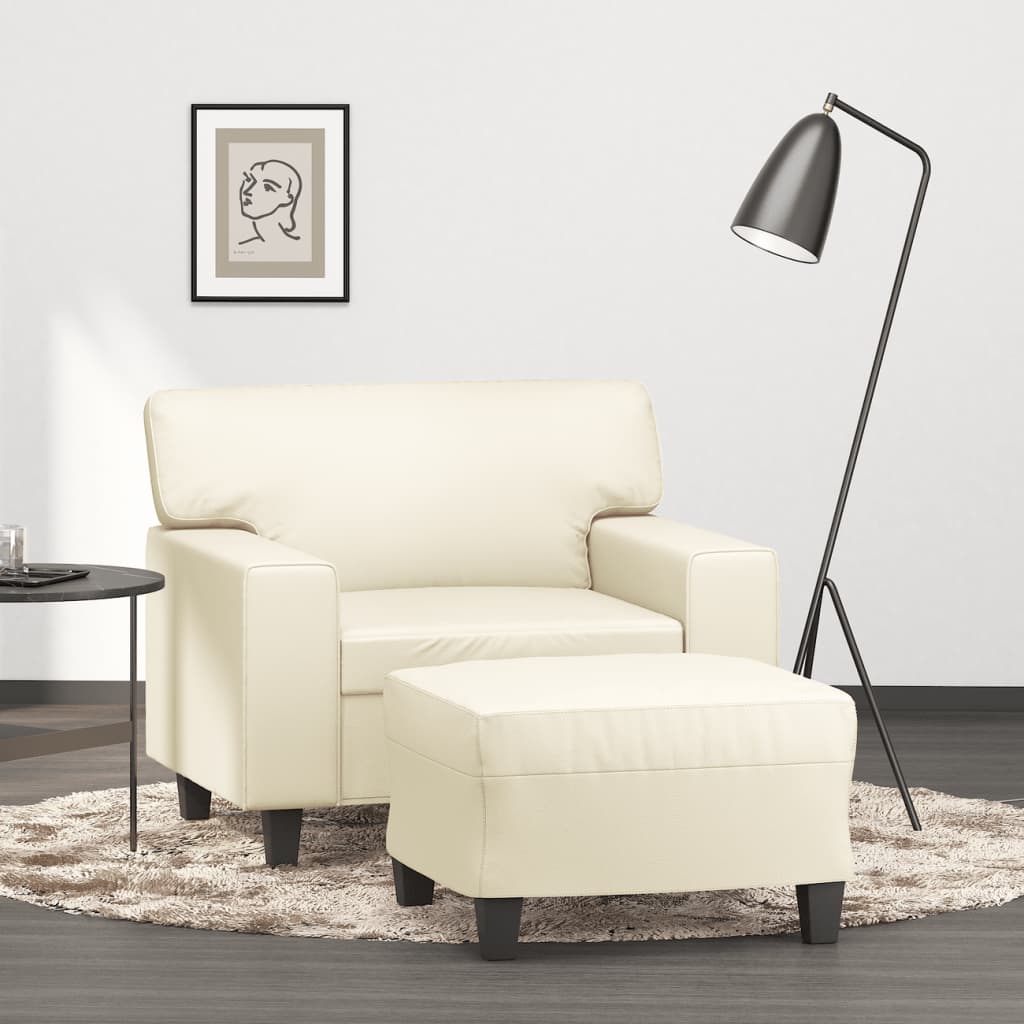 Sofastol Med Fodskammel 60 Cm Kunstlæder