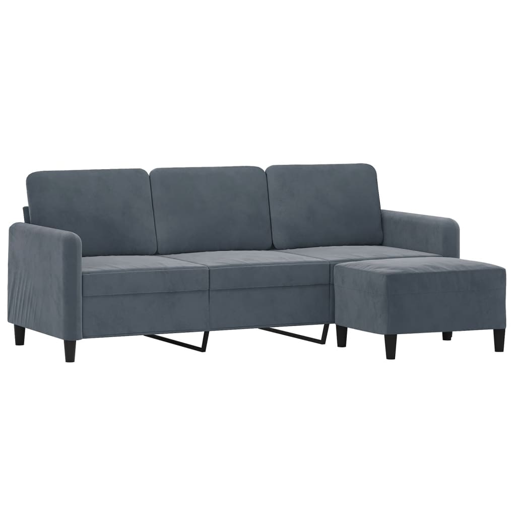 3-Personers Sofa Med Fodskammel 180 Cm Velour