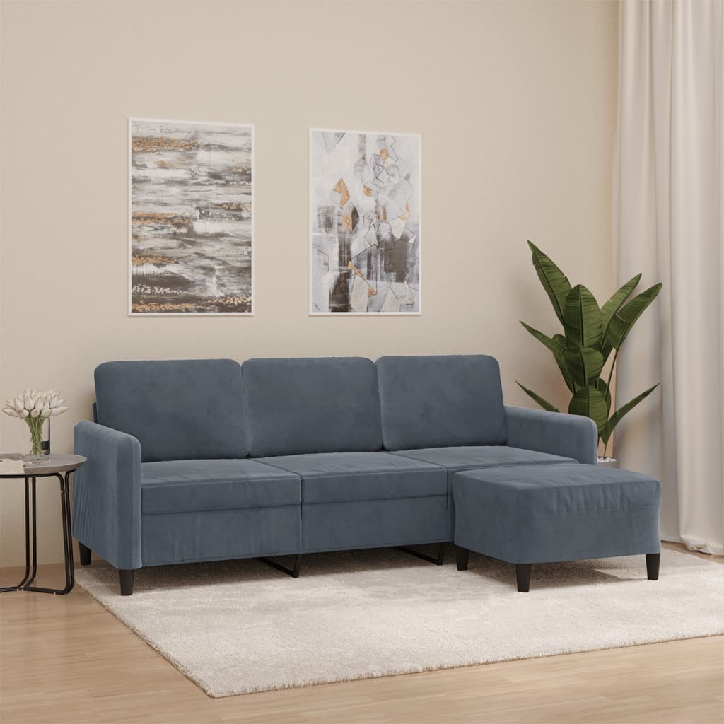 3-Personers Sofa Med Fodskammel 180 Cm Velour