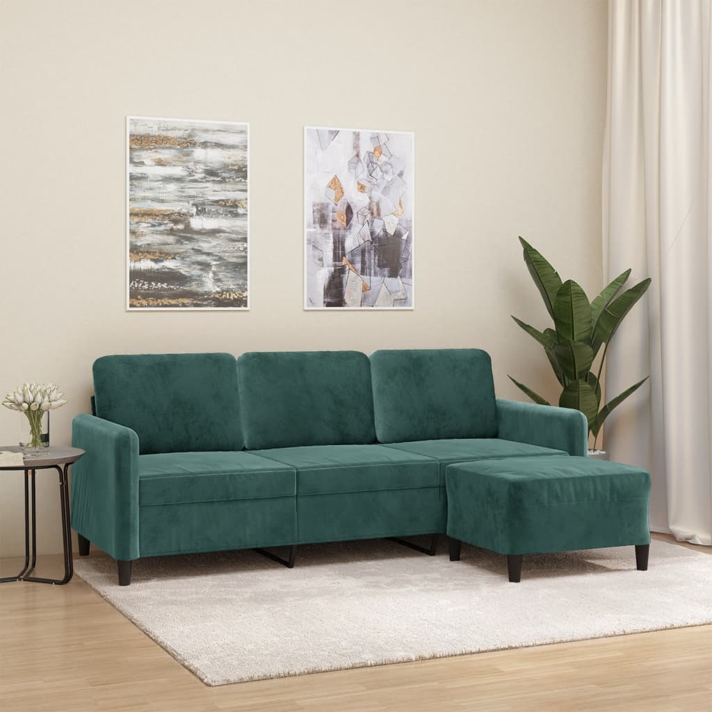 3-Personers Sofa Med Fodskammel 180 Cm Velour