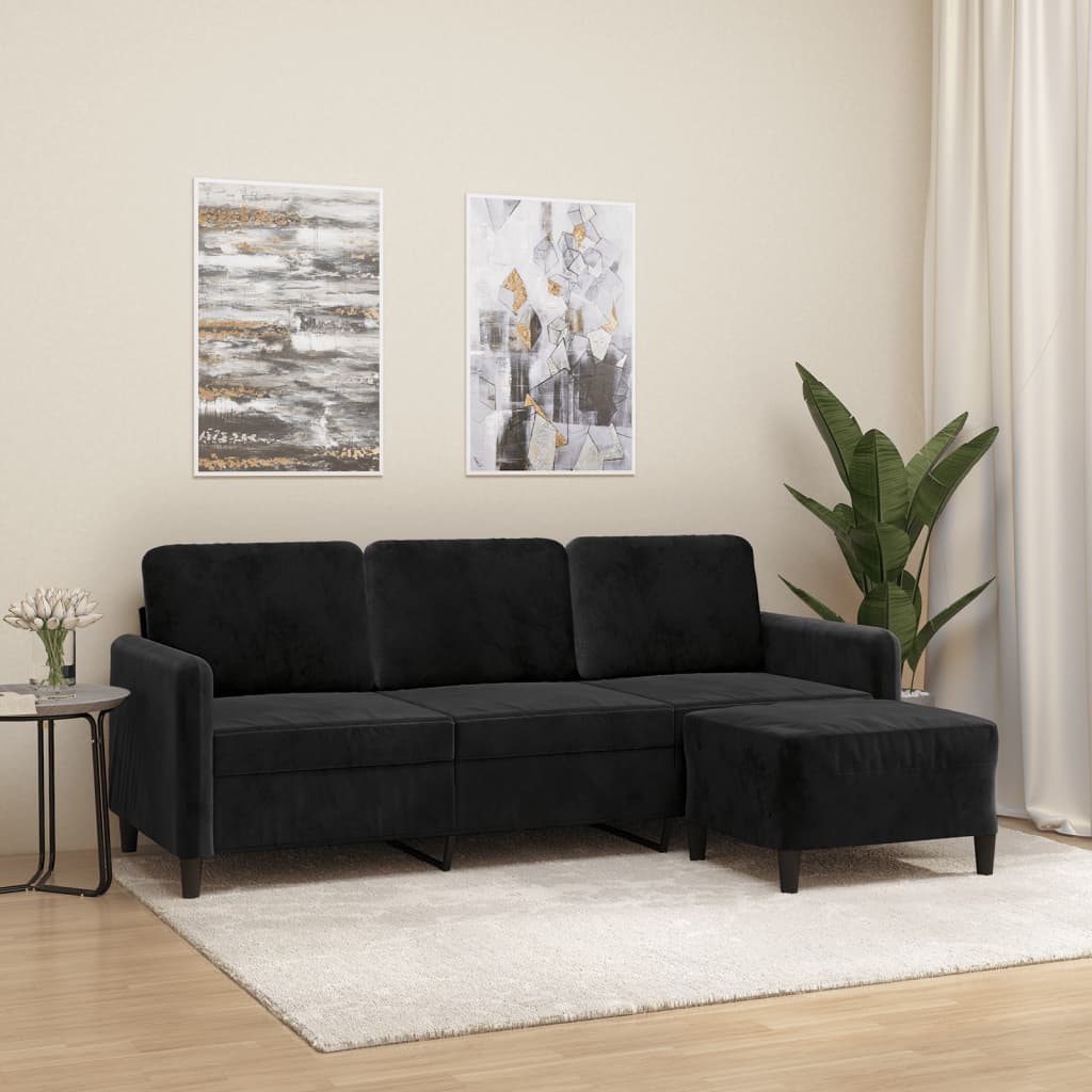 3-Personers Sofa Med Fodskammel 180 Cm Velour