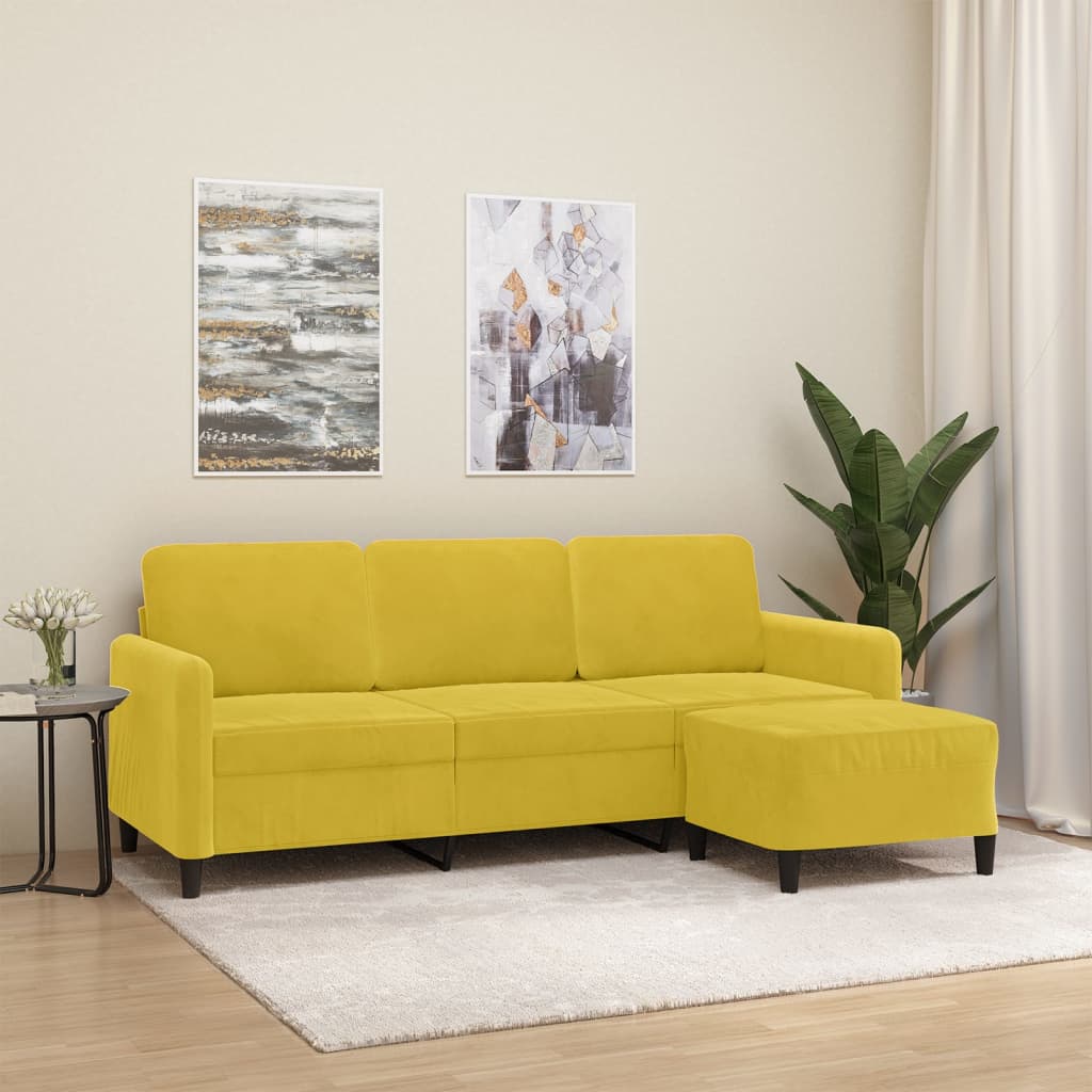 3-Personers Sofa Med Fodskammel 180 Cm Velour