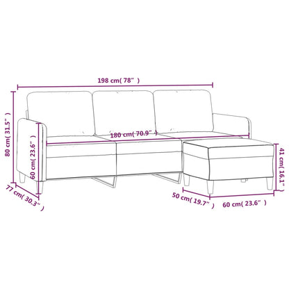 3-Personers Sofa Med Fodskammel 180 Cm Velour