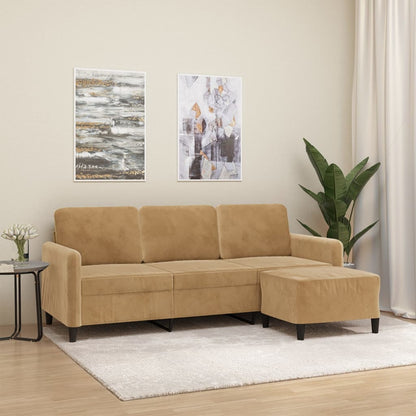 3-Personers Sofa Med Fodskammel 180 Cm Velour