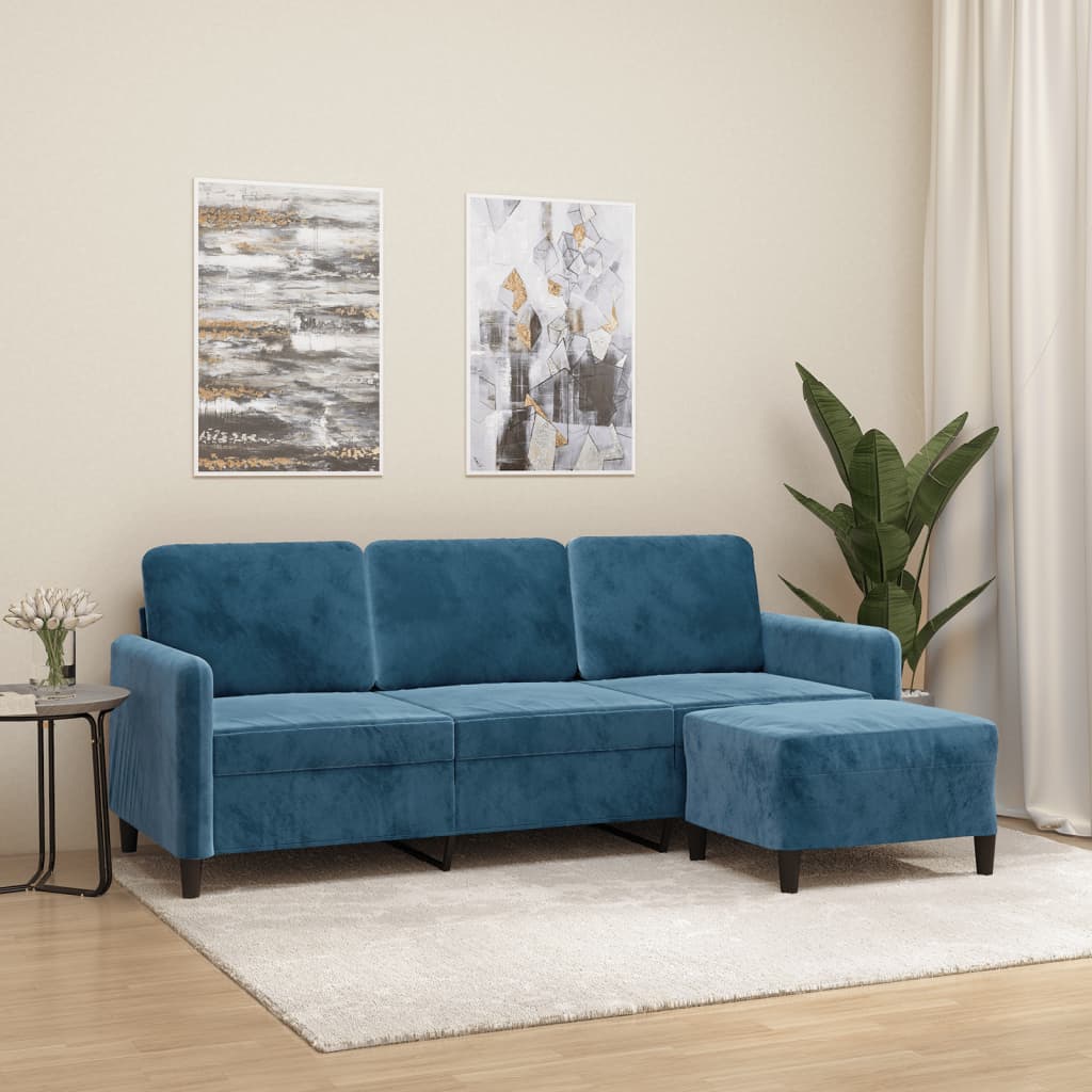 3-Personers Sofa Med Fodskammel 180 Cm Velour