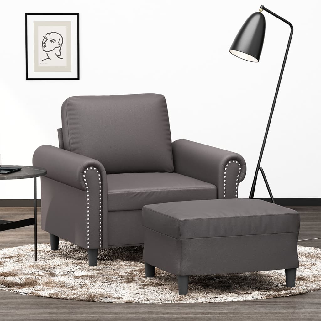Sofastol Med Fodskammel 60 Cm Kunstlæder