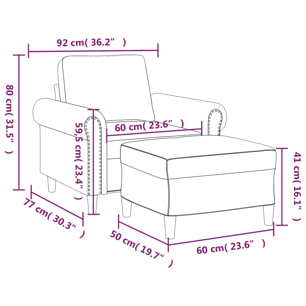Sofastol Med Fodskammel 60 Cm Kunstlæder