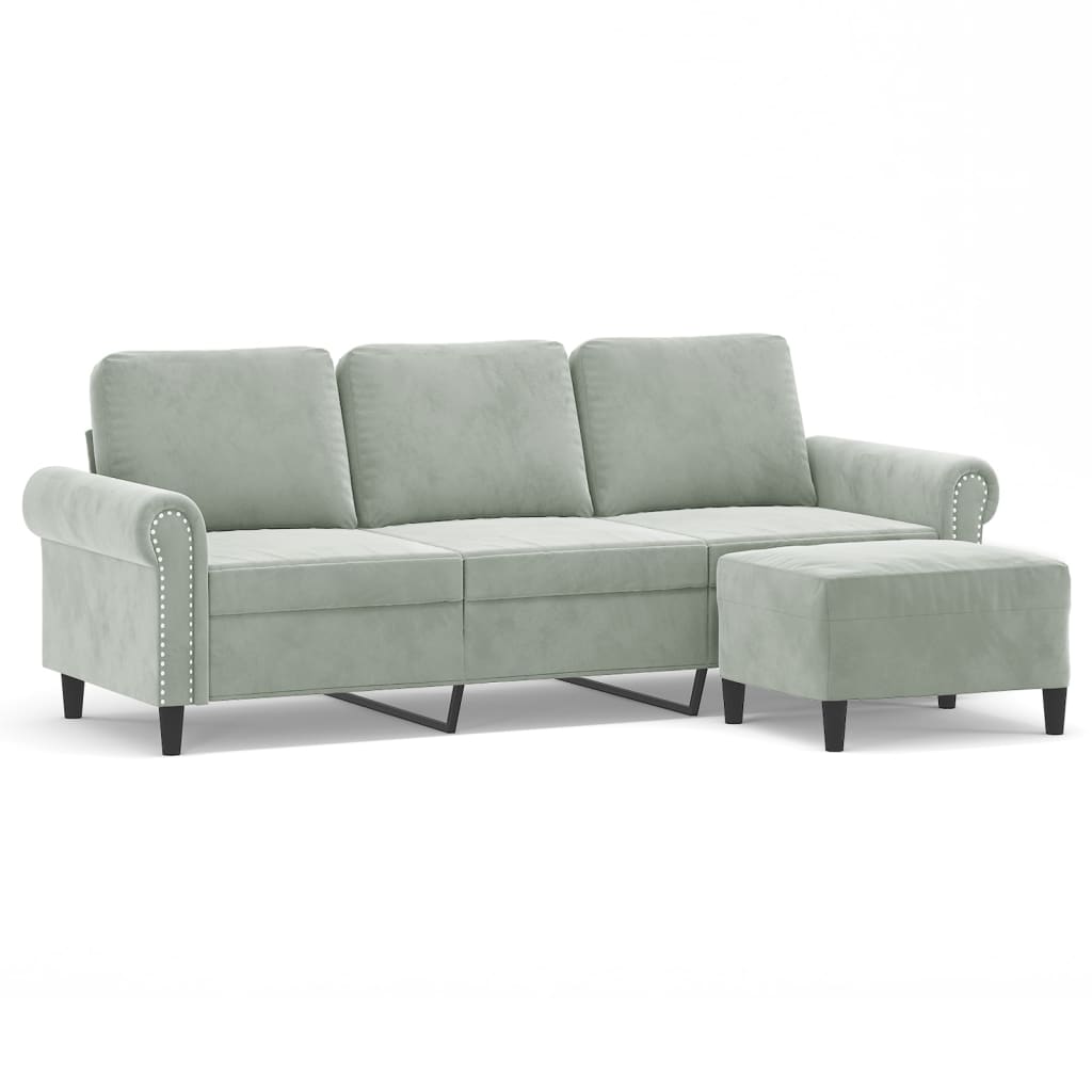 3-Personers Sofa Med Fodskammel 180 Cm Velour