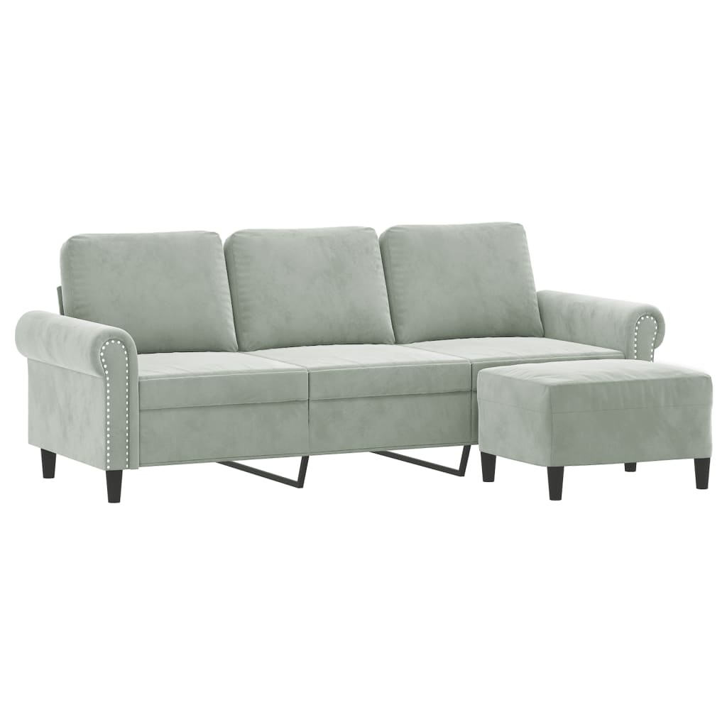3-Personers Sofa Med Fodskammel 180 Cm Velour