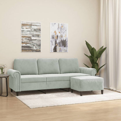 3-Personers Sofa Med Fodskammel 180 Cm Velour