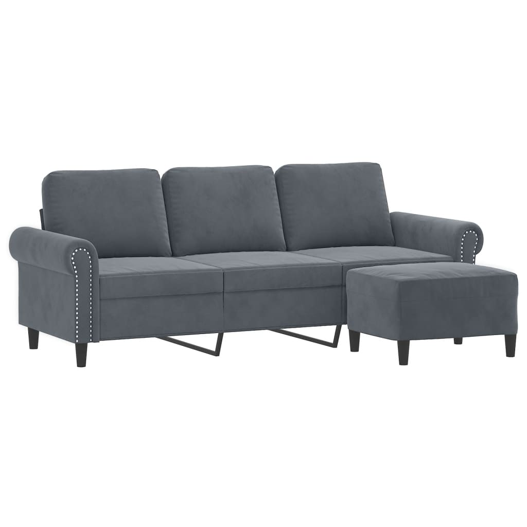 3-Personers Sofa Med Fodskammel 180 Cm Velour