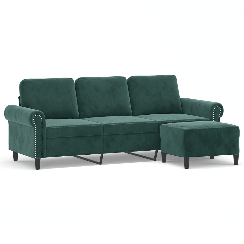 3-Personers Sofa Med Fodskammel 180 Cm Velour