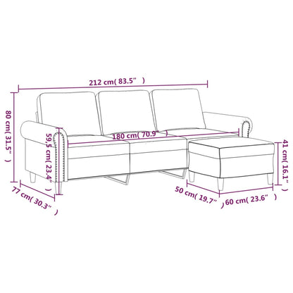 3-Personers Sofa Med Fodskammel 180 Cm Velour