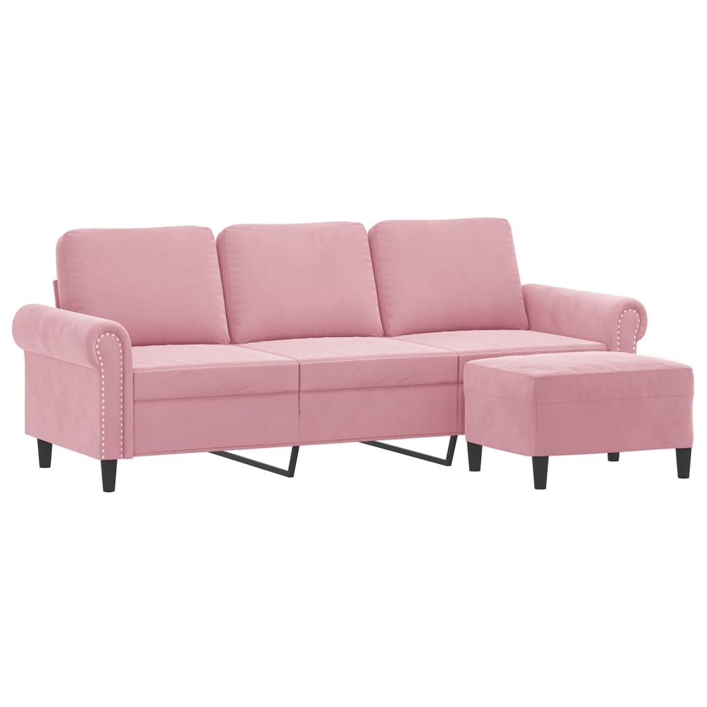 3-Personers Sofa Med Fodskammel 180 Cm Velour