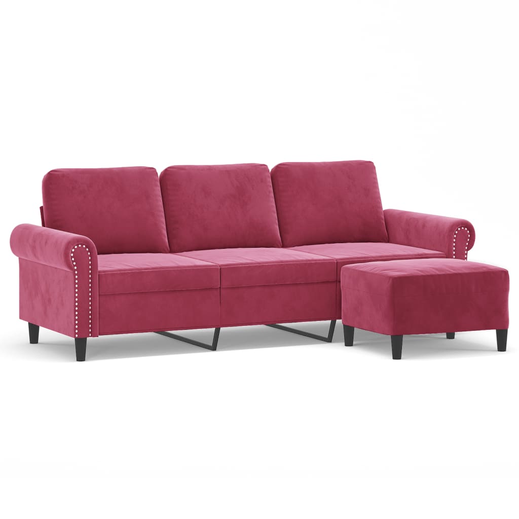 3-Personers Sofa Med Fodskammel 180 Cm Velour
