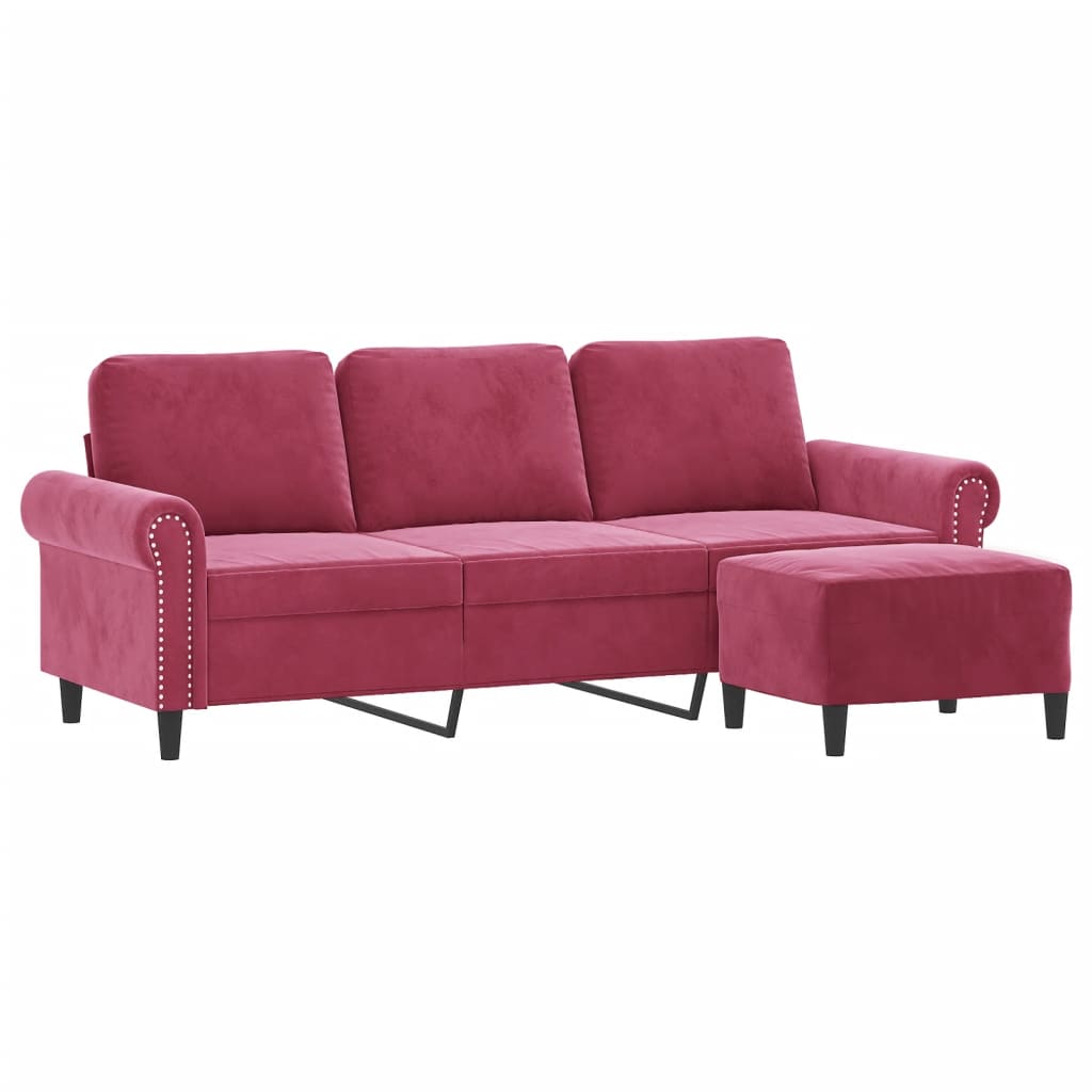 3-Personers Sofa Med Fodskammel 180 Cm Velour