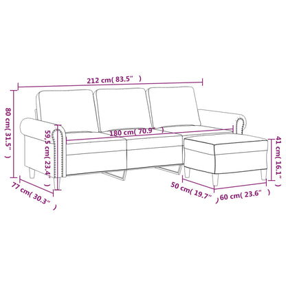 3-Personers Sofa Med Fodskammel 180 Cm Velour